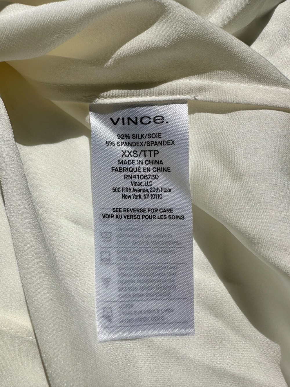 Vince Silk Satin (Stretch Washable) Mandarin Band Collar Blouse Ivory Cream, XXS - Picture 14 of 15